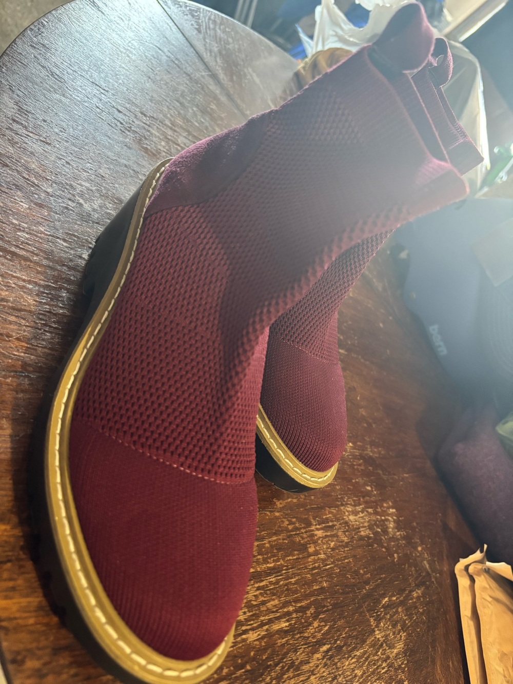 Nicole Miller Stretch Knit Chelsea Boot in Burgundy